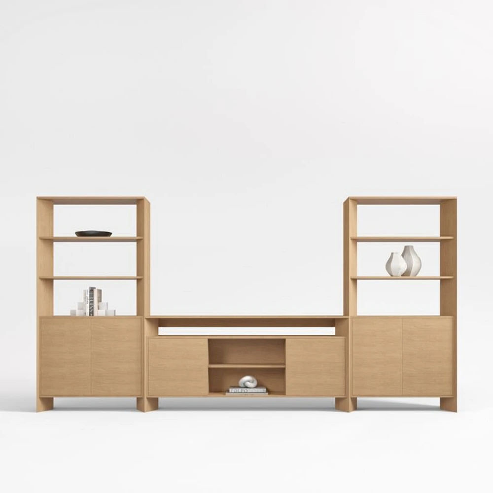 Terrazza 148" Natural Solid Oak Wood Closed Storage Media Console Set
