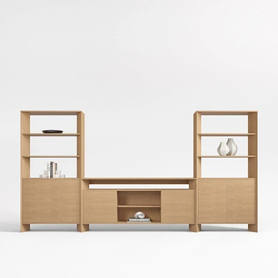 Terrazza 148" Natural Solid Oak Wood Closed Storage Media Console Set