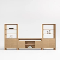 Terrazza 148" Natural Solid Oak Wood Closed Storage Media Console Set
