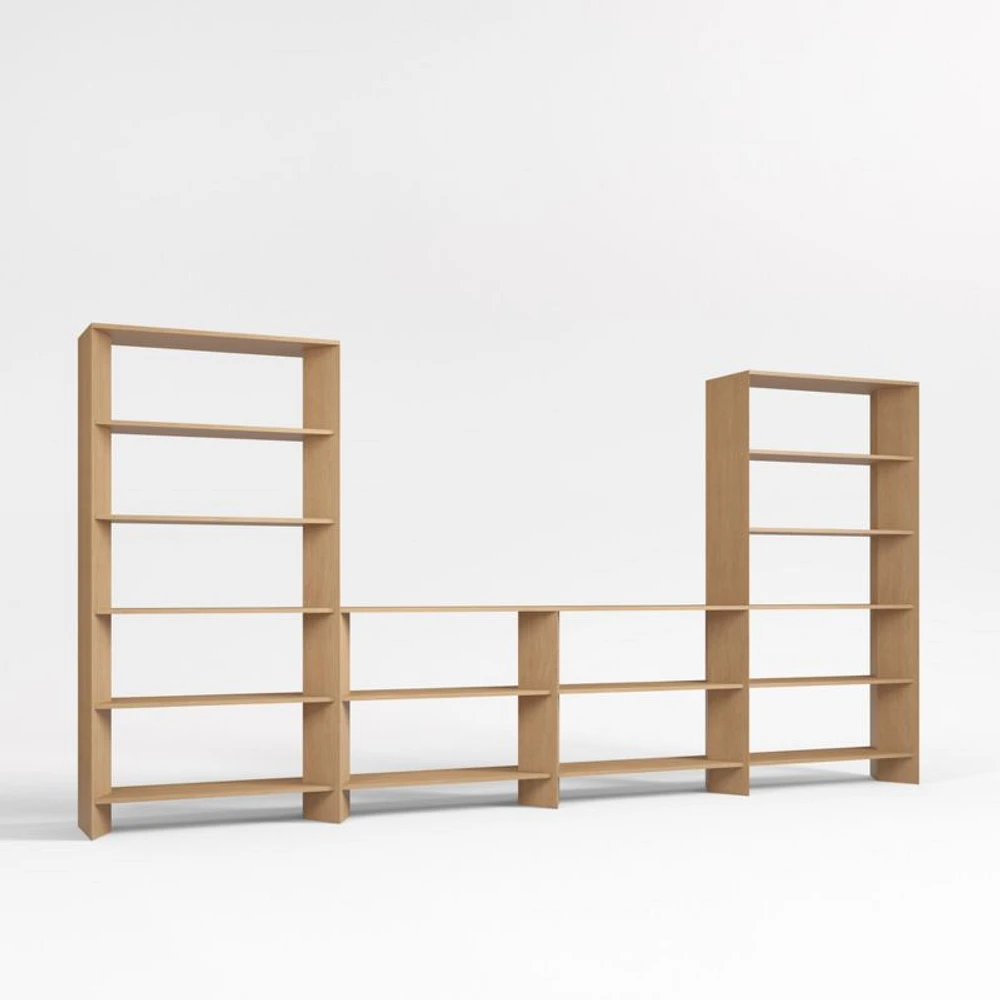 Terrazza 152" Natural Solid Oak Wood Open Storage Media Console Set