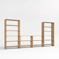 Terrazza 152" Natural Solid Oak Wood Open Storage Media Console Set