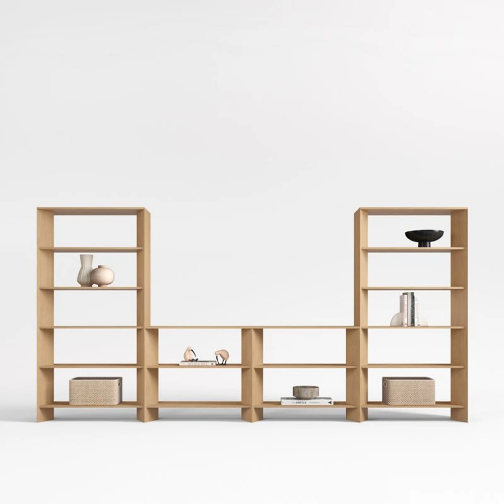Terrazza 152" Natural Solid Oak Wood Open Storage Media Console Set