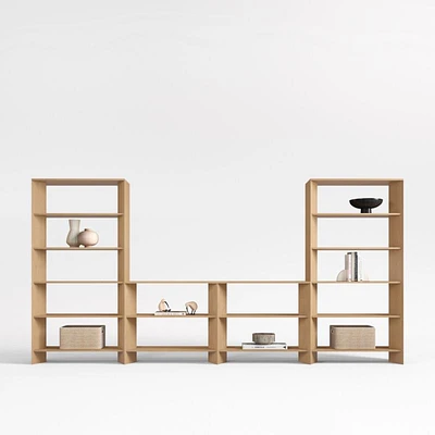 Terrazza 152" Natural Solid Oak Wood Open Storage Media Console Set