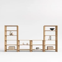 Terrazza 152" Natural Solid Oak Wood Open Storage Media Console Set