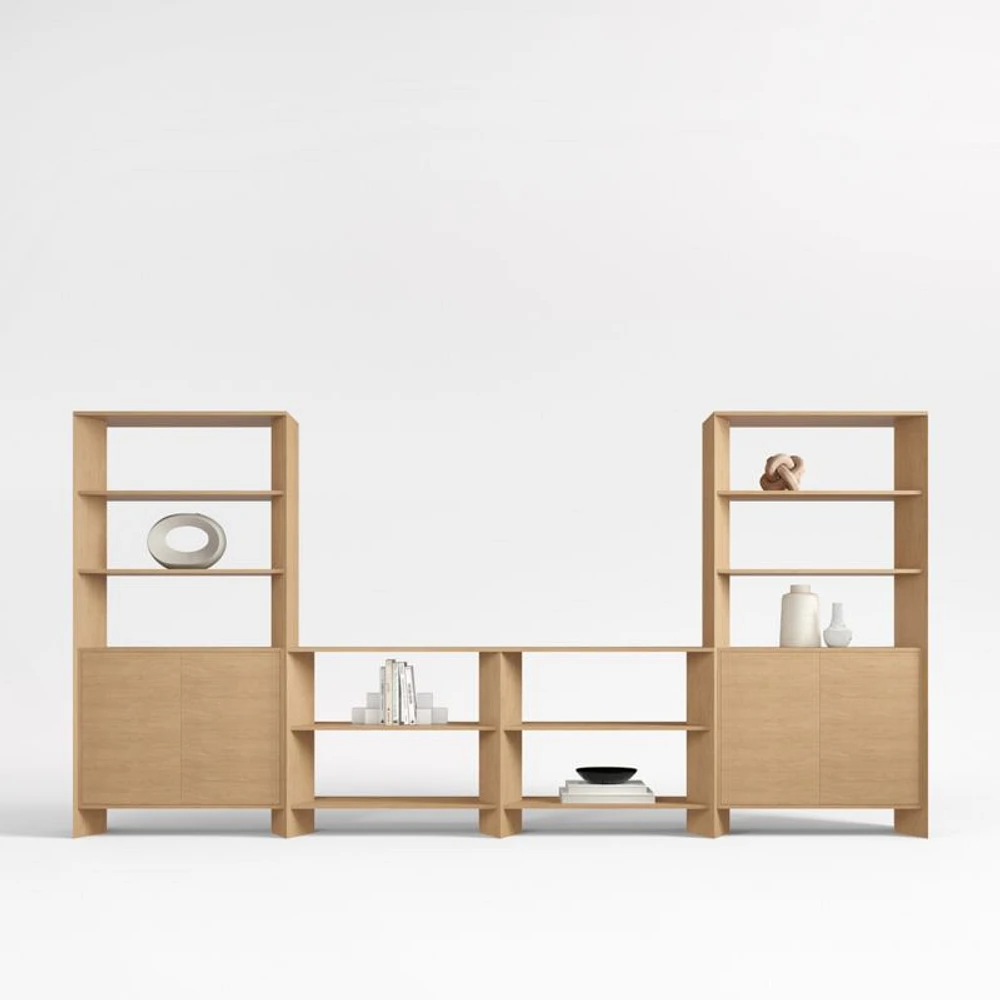 Terrazza 152" Natural Solid Oak Wood Storage Media Console Set