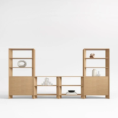 Terrazza 152" Natural Solid Oak Wood Storage Media Console Set
