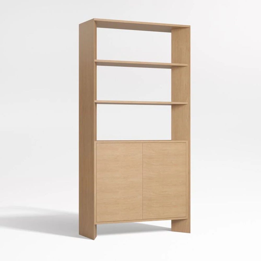 Terrazza 38" Natural Solid Oak Wood 2-Shelf Storage Bookcase Cabinet
