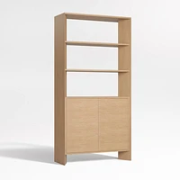 Terrazza 38" Natural Solid Oak Wood 2-Shelf Storage Bookcase Cabinet