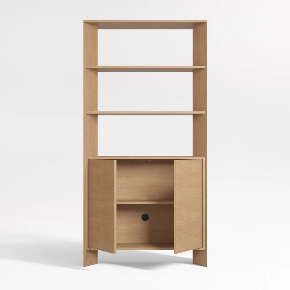 Terrazza 38" Natural Solid Oak Wood 2-Shelf Storage Bookcase Cabinet