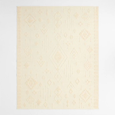 Textural Flatweave Ivory Wool and Cotton Kids Area Rug 6'x9'