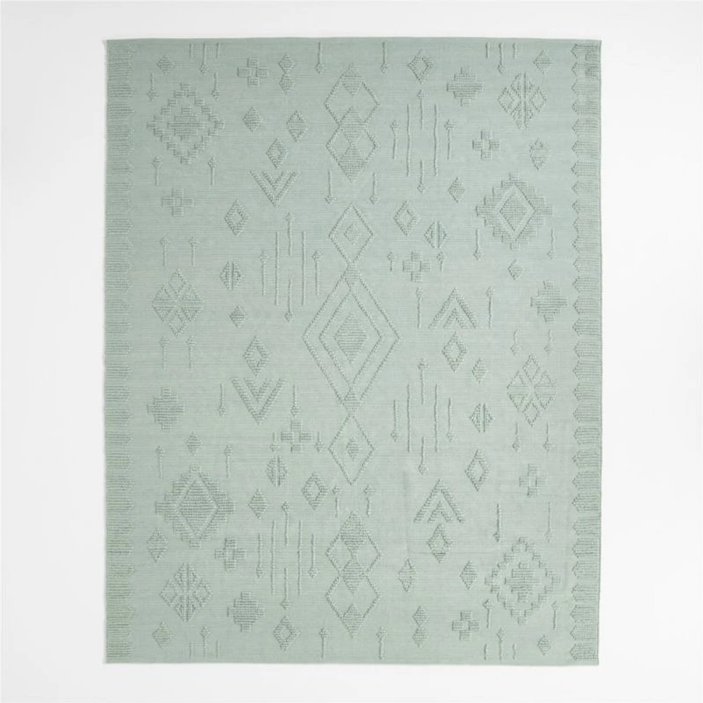 Textural Flatweave Verte Green Wool and Cotton Kids Area Rug 6'x9'