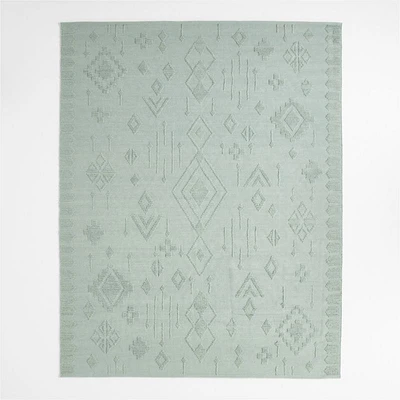 Textural Flatweave Verte Green Wool and Cotton Kids Area Rug 6'x9'