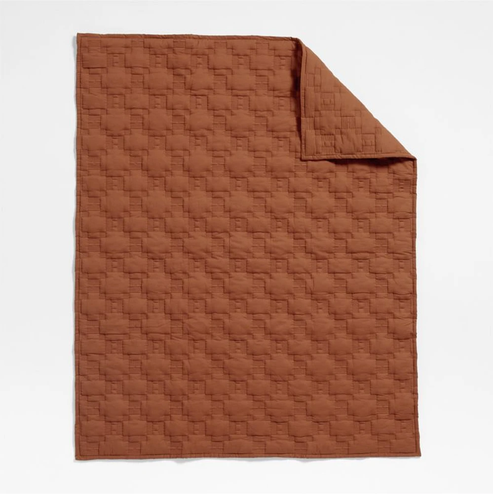 Almond Brown Geometric Stitch Embroidered Cotton Baby Crib Quilt