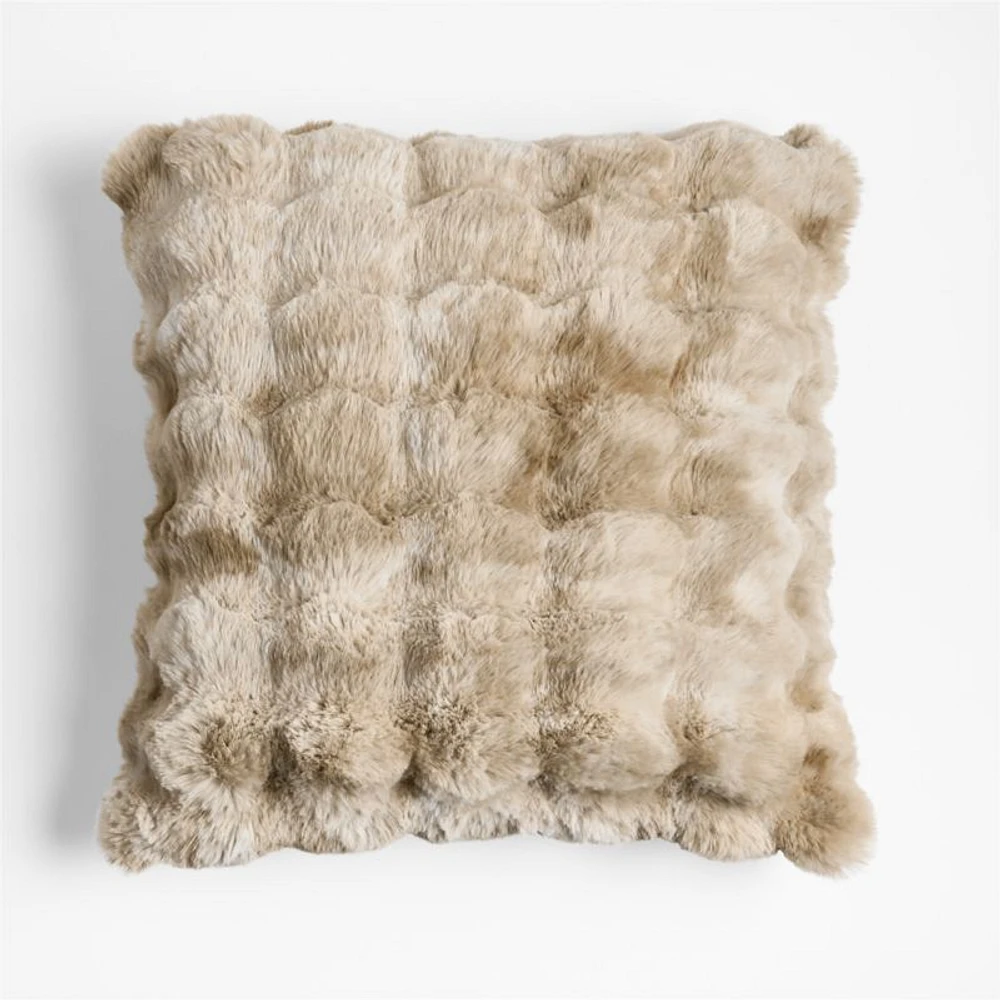 Textured Faux Fur Sierra Tan 20x20 Throw Pillow Cover