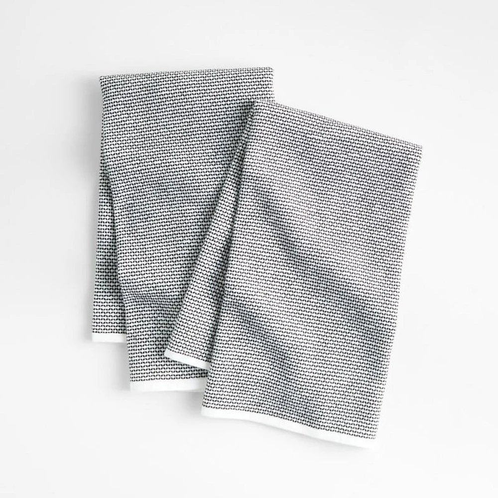 Textured Terry Black Organic Cotton Kitchen Towels, Set of 2