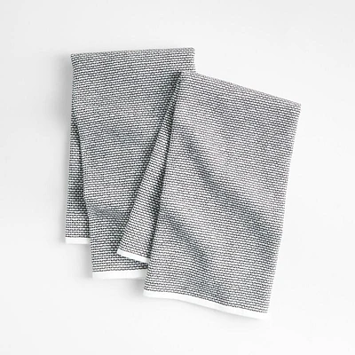 Textured Terry Black Organic Cotton Kitchen Towels, Set of 2