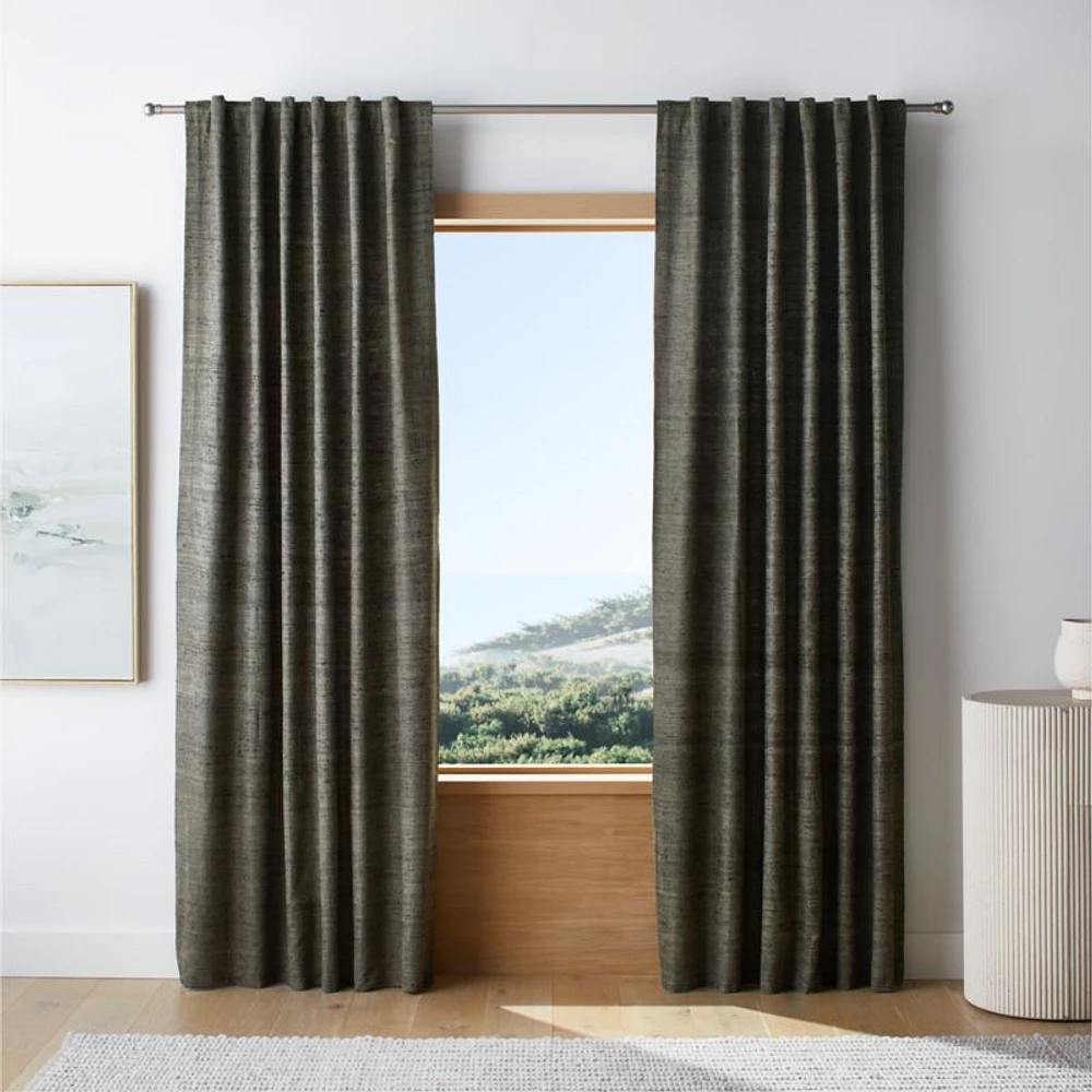 Trevino Burnt Green Cotton Silk Blend Window Curtain Panel 52"x120"