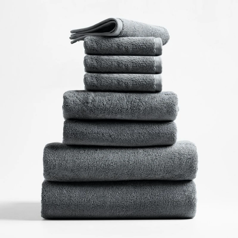 Organic Turkish Cotton Slate Grey Bath Towels, Set of 8