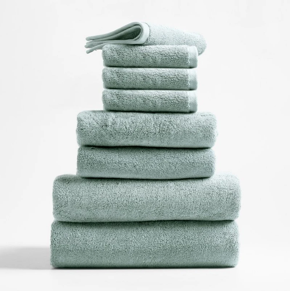 Organic Turkish Cotton Spa Blue Bath Towels, Set of 8