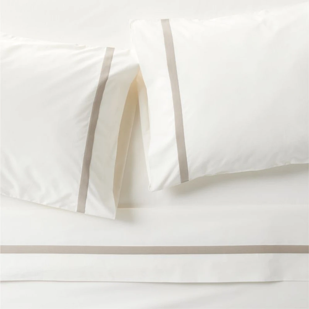 Favorite Organic Cotton Percale Tuxedo Stripe Sand Beige Full Bed Sheet Set