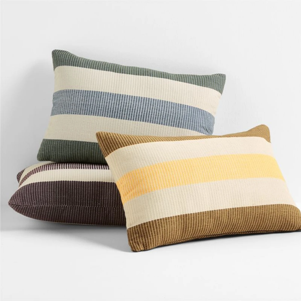 Tonal Textured Stripes 22x15 Mustard Yellow Indoor/Outdoor Throw Pillow