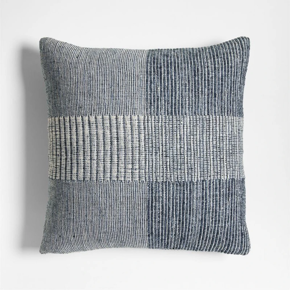 Textured Woven Stripes 20x20 Blue Indoor/Outdoor Throw Pillow