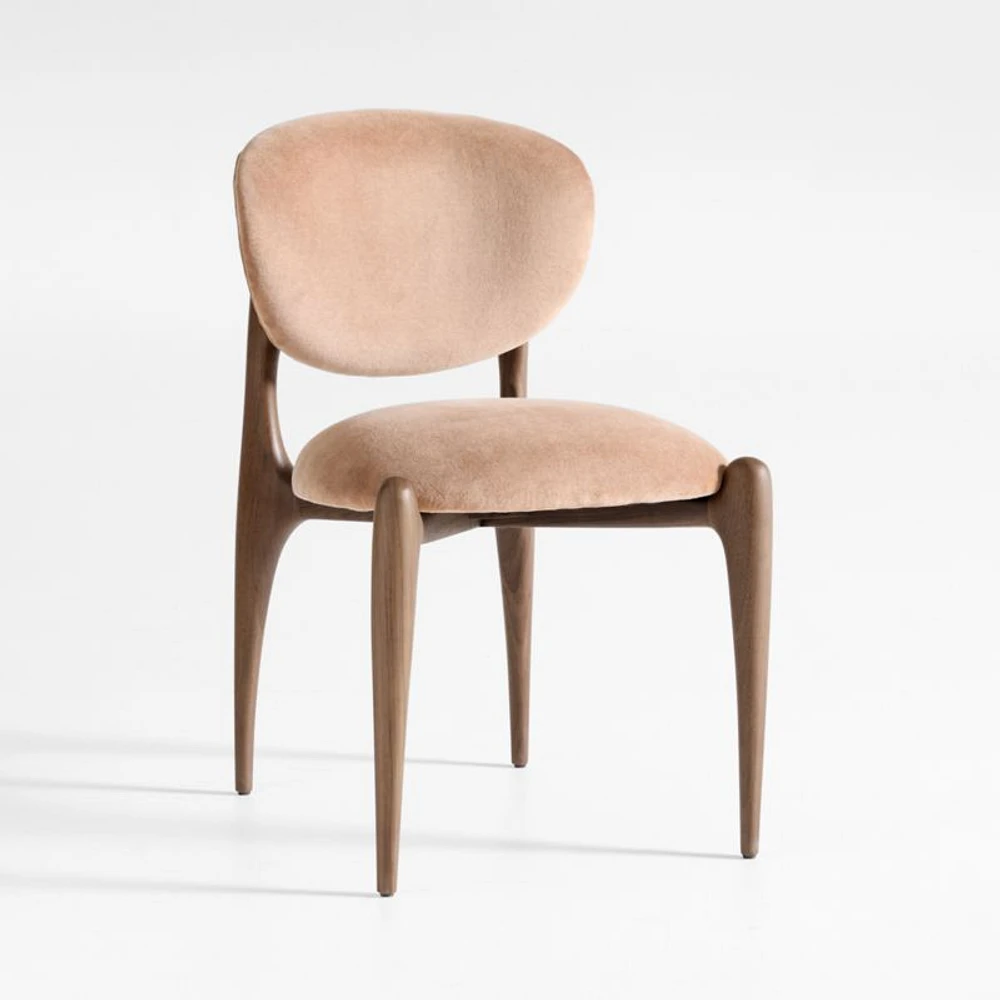 Via Toffee Brown Velvet Walnut Wood Dining Chair