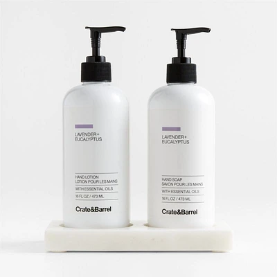 Lavender + Eucalyptus Hand Soap and Lotion Set with White Marble Caddy