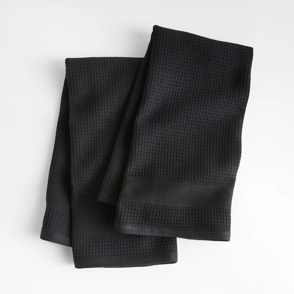 Waffle-Terry Black Organic Cotton Kitchen Towels, Set of 2