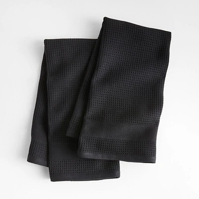 Waffle-Terry Black Organic Cotton Kitchen Towels, Set of 2