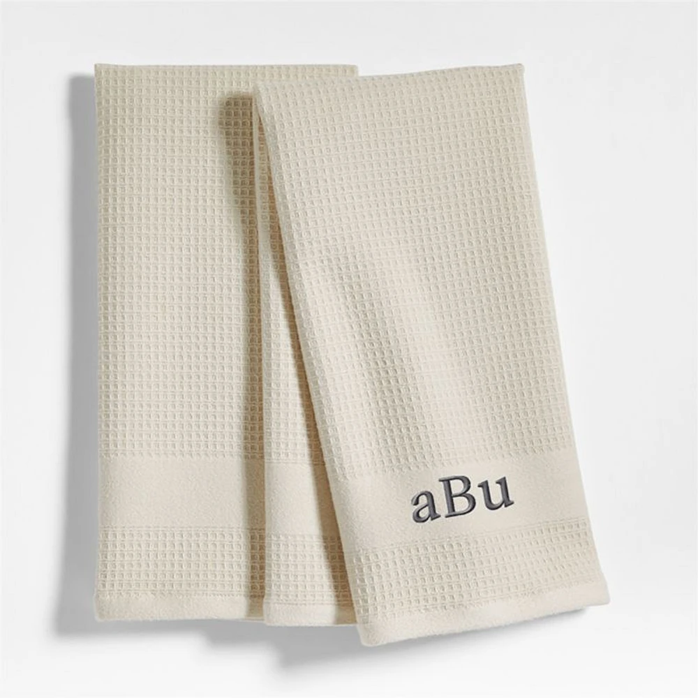 Waffle-Terry Alabaster Beige Organic Cotton Kitchen Towels, Set of 2