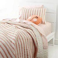 Pink Striped Waffle Weave Organic Cotton Kids Twin Quilt
