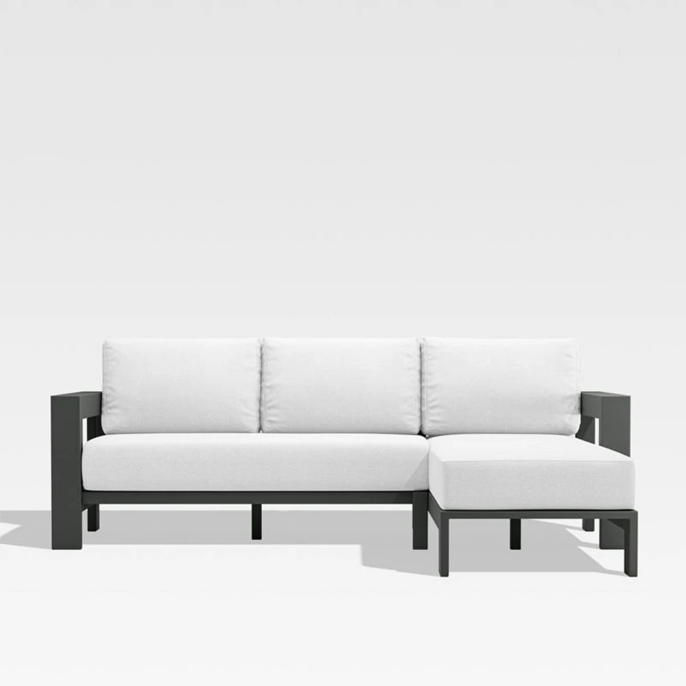 Walker 2-Piece Right-Arm Chaise Metal Outdoor Sectional Sofa with Canvas White Sunbrella ® Cushions