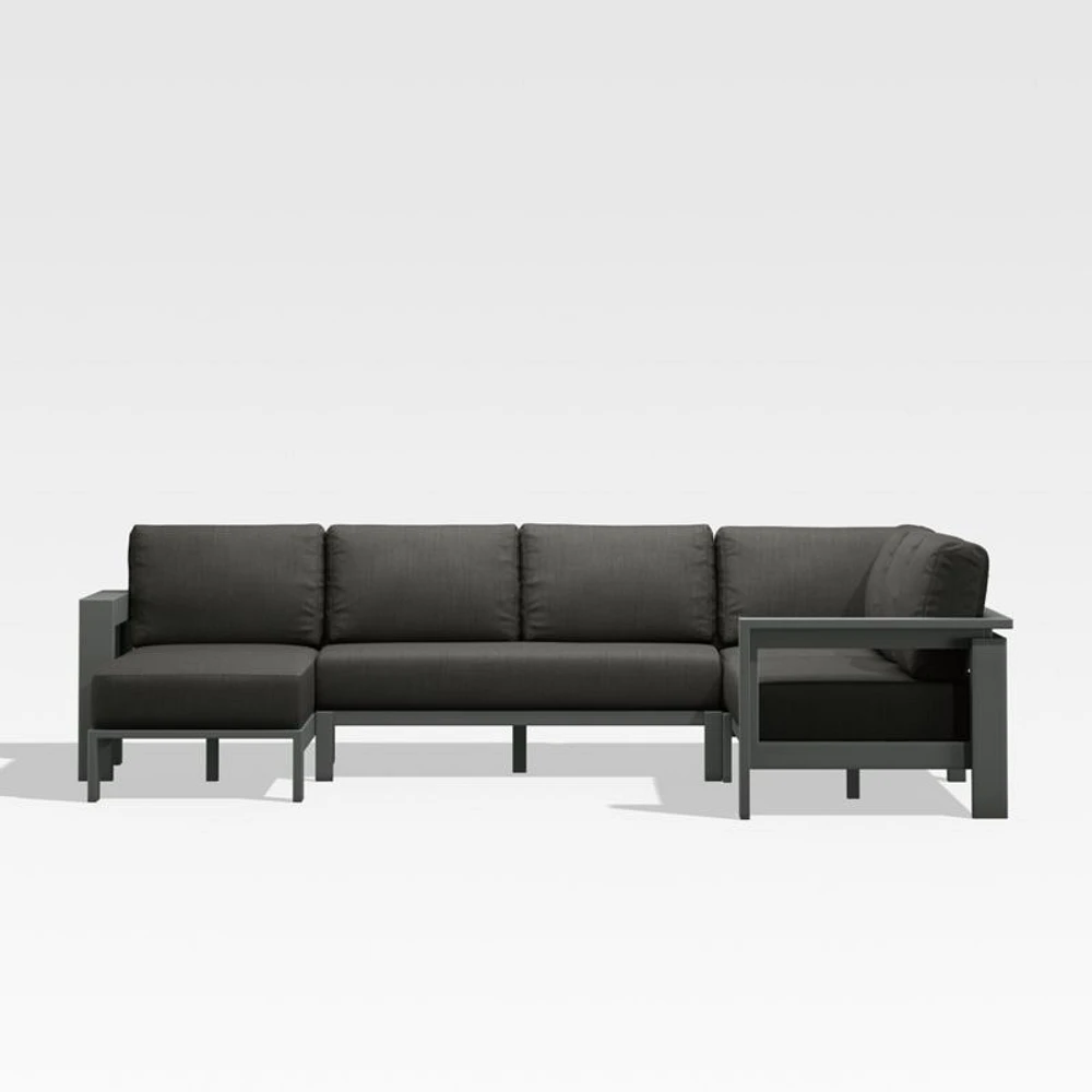 Walker Metal 4-Piece Left Arm Chaise Outdoor Sectional Sofa with Cast Charcoal Grey Sunbrella ® Cushions