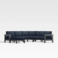 Walker Metal 4-Piece Left Arm Chaise Outdoor Sectional Sofa with Canvas Navy Blue Sunbrella ® Cushions