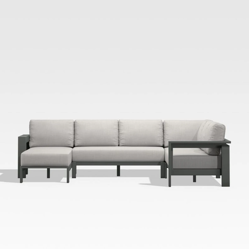 Walker Metal 4-Piece Left Arm Chaise Outdoor Sectional Sofa with Cast Silver Sunbrella ® Cushions