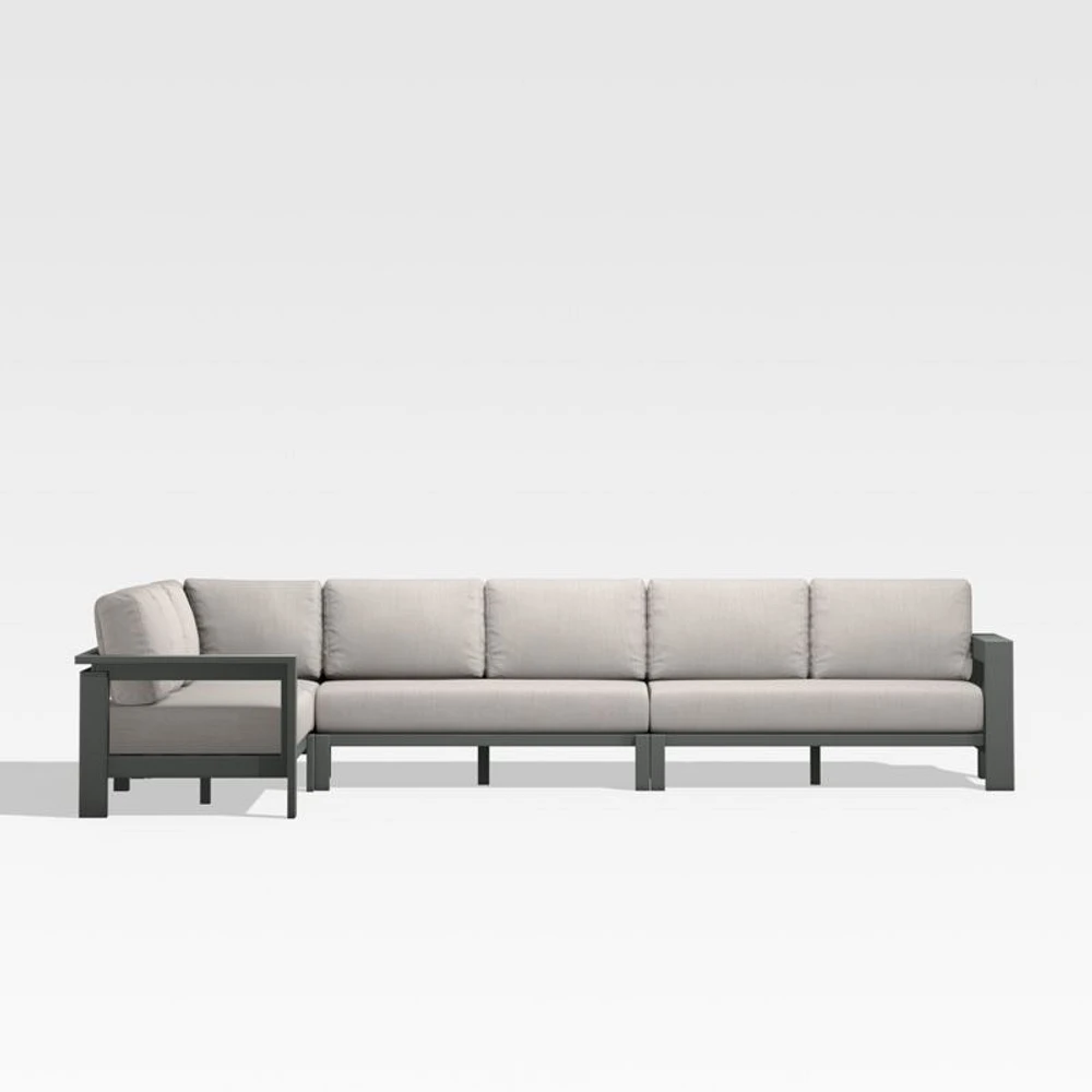Walker Metal 4-Piece L-Shaped Outdoor Sectional Sofa with Cast Ash Brown Sunbrella ® Cushions