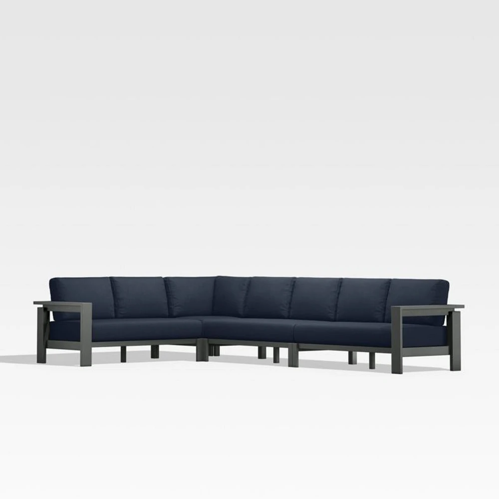 Walker Metal 4-Piece L-Shaped Outdoor Sectional Sofa with Canvas Navy Blue Sunbrella ® Cushions