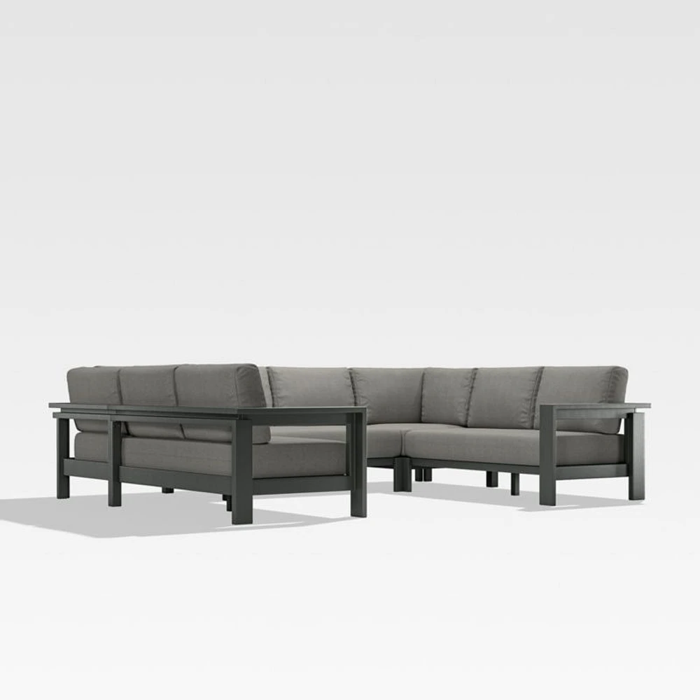 Walker -Piece Metal Outdoor Sectional with Canvas Charcoal Sunbrella ® Cushions