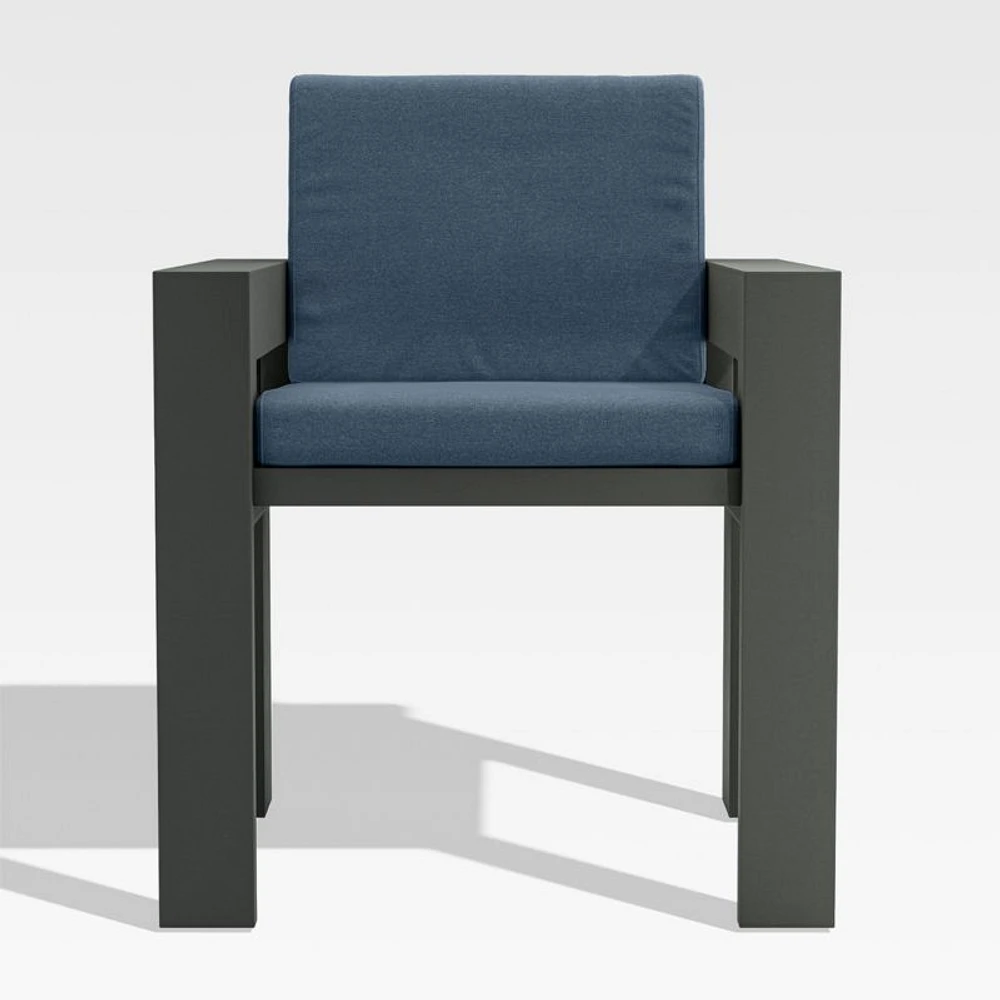 Walker Metal Outdoor Dining Arm Chair with Cast Harbor Blue Sunbrella ® Cushions