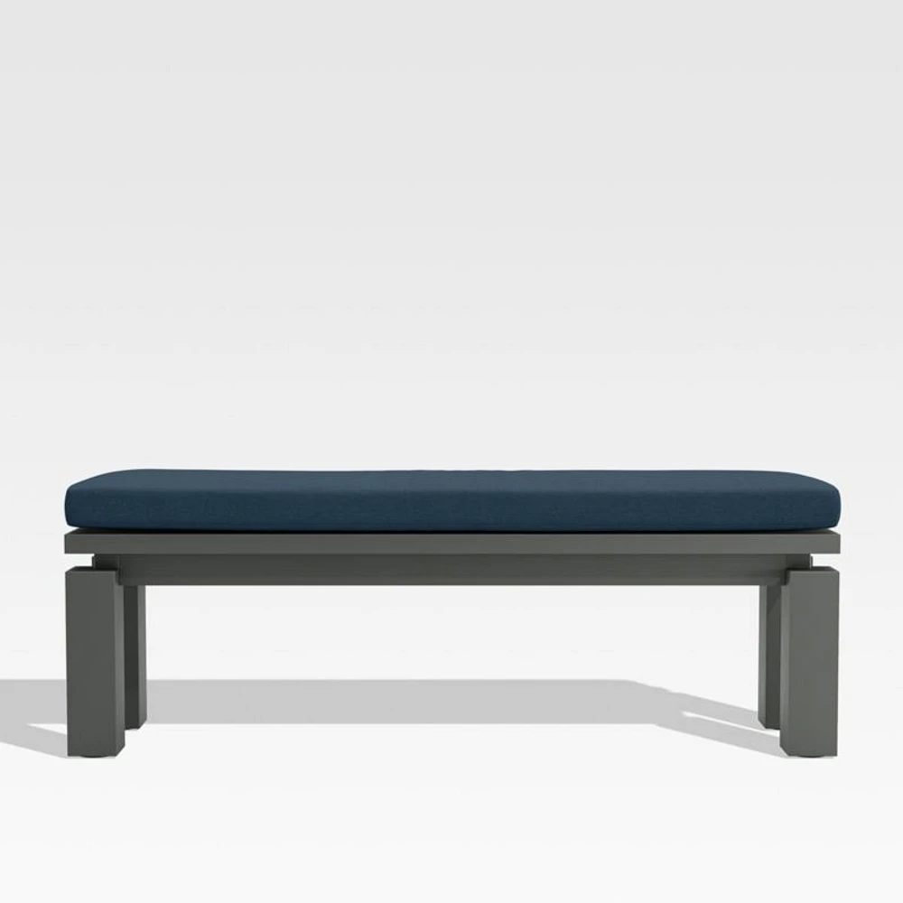 Walker Metal Outdoor Dining Bench with Cast Harbor Blue Sunbrella ® Cushion
