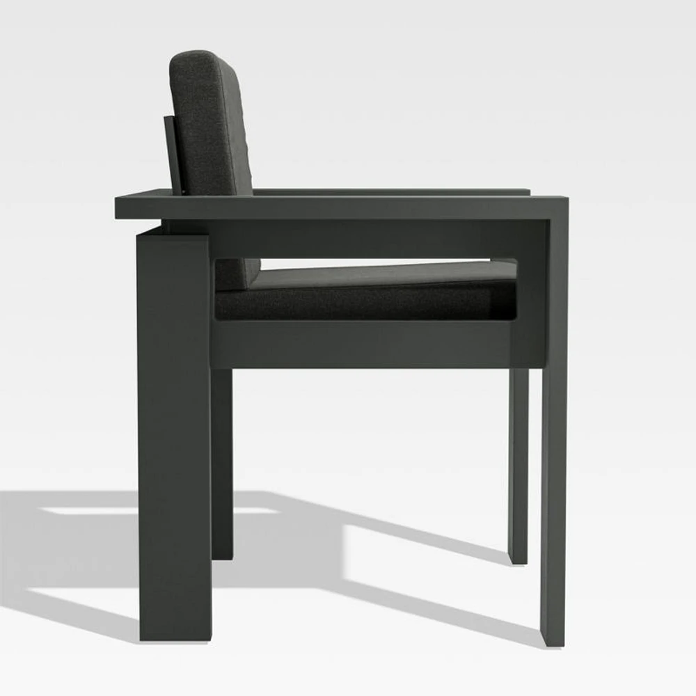 Walker Metal Outdoor Dining Arm Chair with Cast Charcoal Sunbrella ® Cushions