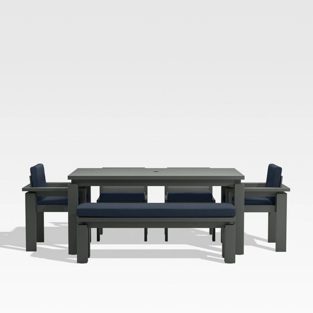 Walker 68" Metal Outdoor Dining Table Set with Canvas Navy Blue Sunbrella ® Cushions