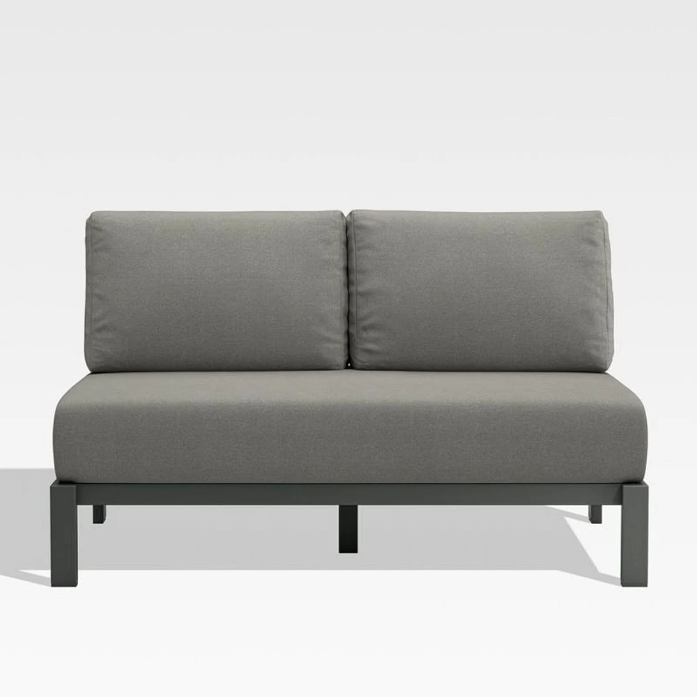 Walker Metal Outdoor Armless Loveseat with Canvas Charcoal Sunbrella ® Cushions