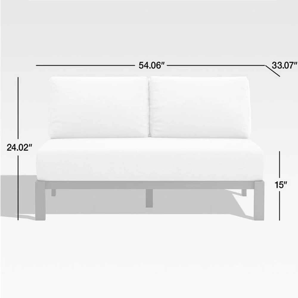 Walker Metal Outdoor Armless Loveseat with Canvas White Cushions