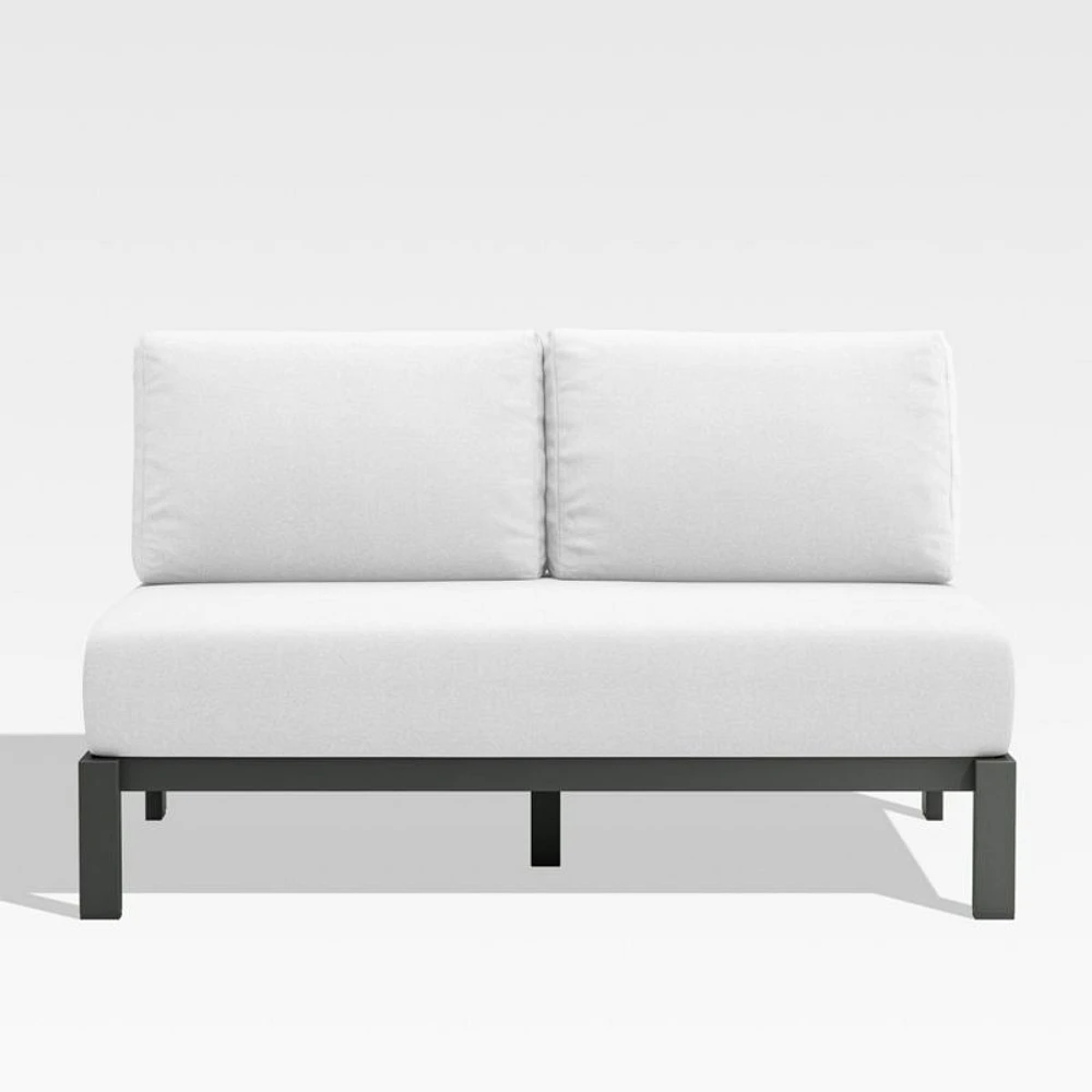 Walker Metal Outdoor Armless Loveseat with Canvas White Cushions