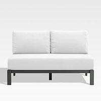 Walker Metal Outdoor Armless Loveseat with Canvas White Cushions
