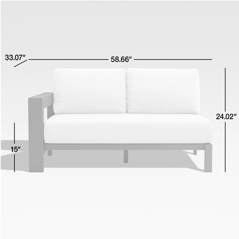 Walker Left Arm Metal Outdoor Loveseat with Canvas White Cushions