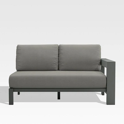 Walker Right Arm Metal Outdoor Loveseat with Canvas Charcoal Sunbrella ® Cushions