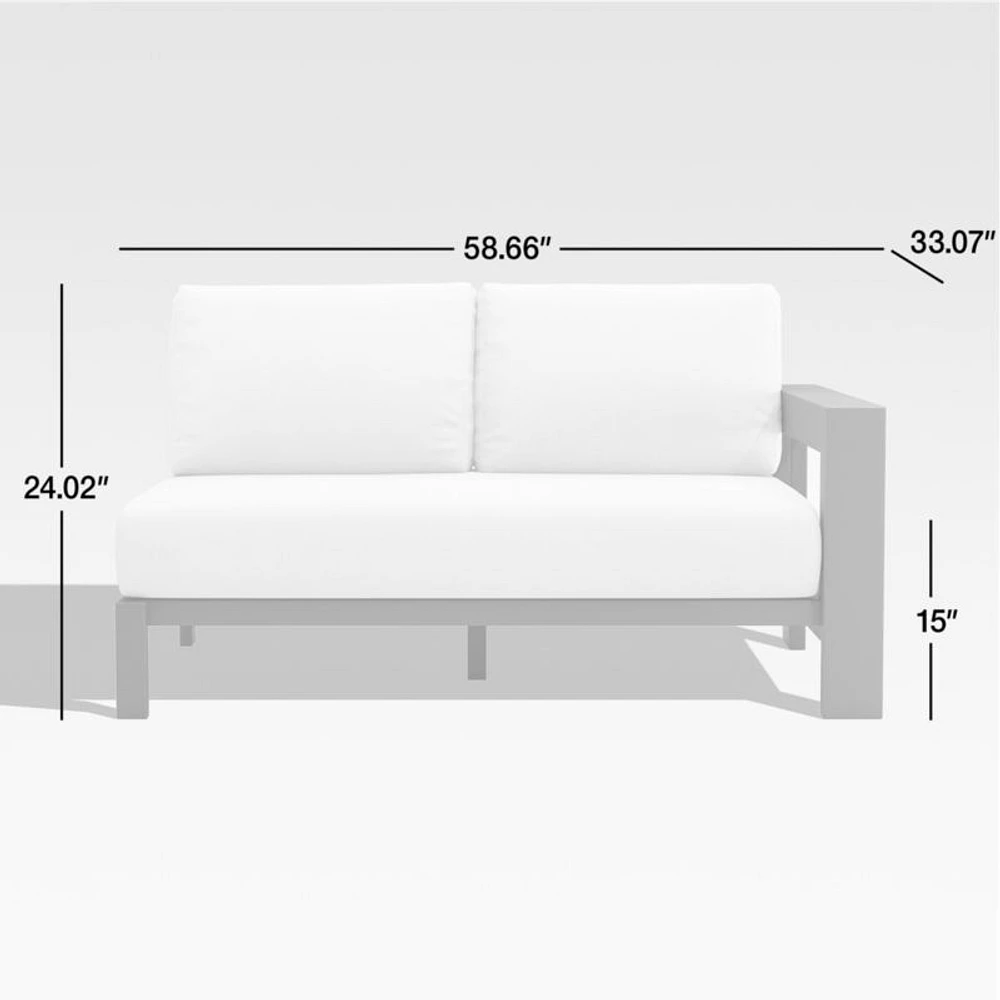 Walker Right Arm Metal Outdoor Loveseat with Canvas White Cushions